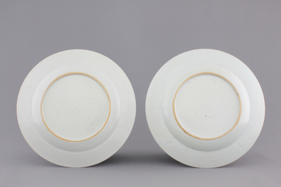 Two Chinese export porcelain grisaille and gilt European subject plates, Qianlong, 18th C.