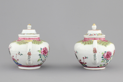 A pair of Chinese porcelain famille rose teapots with cockerels, Yongzheng, 1722-1735