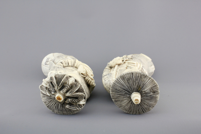 Two Chinese ivory carved figures of the emperor couple, ca. 1920