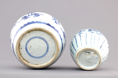 Two Chinese blue and white ginger jars, one Kangxi, one Ming Dynasty