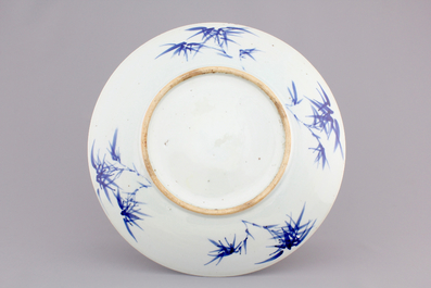 A Chinese blue and white "Master of the Rocks" style dish, 19th C.