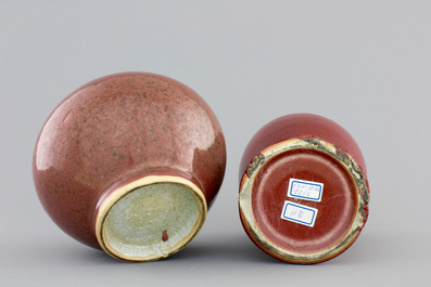 A Chinese langyao baluster-shaped vase and a peachbloom red vase, 19th C.