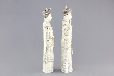 Two Chinese ivory carved figures of the emperor couple, ca. 1920