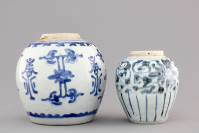 Two Chinese blue and white ginger jars, one Kangxi, one Ming Dynasty