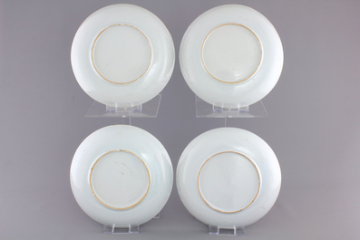 A set of four Chinese famille verte porcelain plates with flowers, Kangxi, ca. 1700
