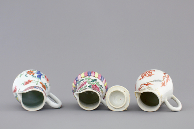 Three Chinese famille rose porcelain cream jugs, one armorial, Qianlong, 18th C.