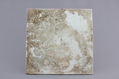 A large rectangular blue and white tile with floral decoration, Qianlong, 18th C.