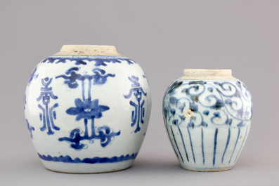 Two Chinese blue and white ginger jars, one Kangxi, one Ming Dynasty