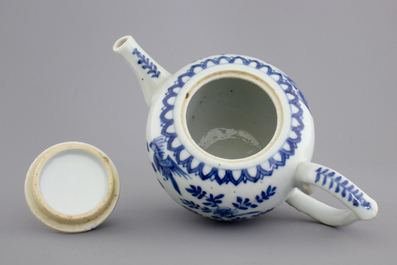 A Chinese porcelain blue and white teapot and cover, Kangxi