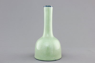 A Chinese mallet-shaped celadon vase with anhua decoration, 18th C.