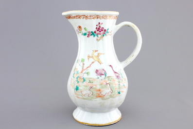 A fine Chinese famille rose and gilt export porcelain jug, Qianlong, 18th C.