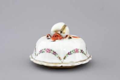 A Chinese famille rose export porcelain teapot and saucer with European subjects, Qianlong, 18th C.