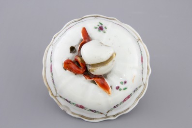 A Chinese famille rose export porcelain teapot and saucer with European subjects, Qianlong, 18th C.