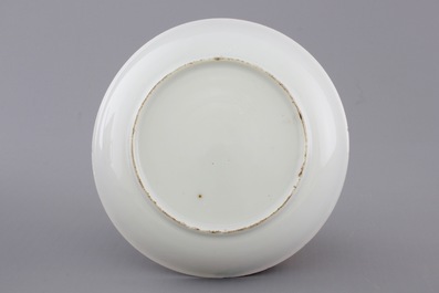 A Chinese famille rose export porcelain teapot and saucer with European subjects, Qianlong, 18th C.