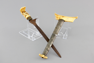 Four Indonesian Keris with ivory and silver, 19th C.