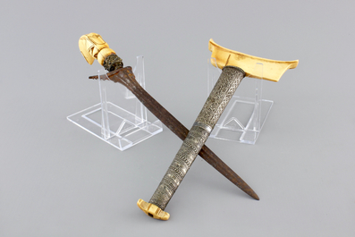 Four Indonesian Keris with ivory and silver, 19th C.
