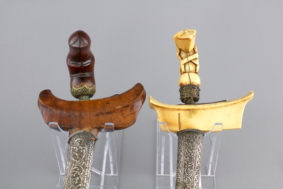 Four Indonesian Keris with ivory and silver, 19th C.