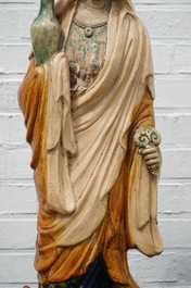 A tall Chinese sancai pottery figure of a guanyin, prob. Ming Dynasty