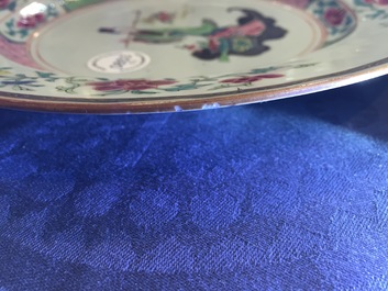 A pair of Chinese famille rose porcelain plates depicting Lan Tsai Ho, Yongzheng, 1722-1735