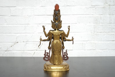 A fine Sino-Tibetan gilt bronze figure of Avalokitesvara, 17-18th C.