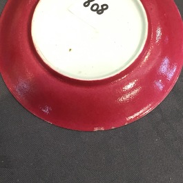 A ruby back semi-eggshell porcelain cup and saucer, Yongzheng