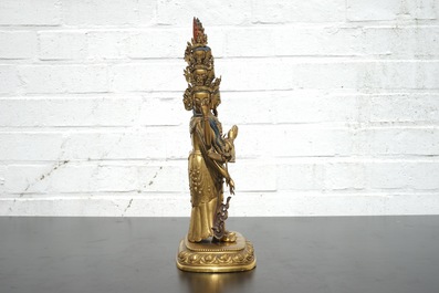 A fine Sino-Tibetan gilt bronze figure of Avalokitesvara, 17-18th C.