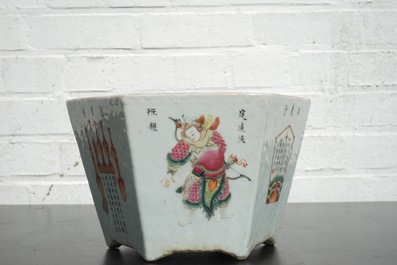 A hexagonal Chinese famille rose porcelain "Wu Shuang Pu" jardiniere, 19th C.