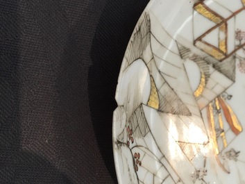 Two fine Chinese porcelain grisaille and gilt saucers, Yongzheng, 1722-1735