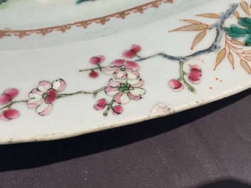 A Chinese famille rose export porcelain tureen on stand, Qianlong, 18th C.