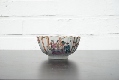 A small Chinese famille rose porcelain erotic subject bowl, 19th C.