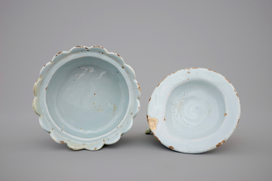 A Dutch Delft polychrome butter tub in the form of a pike, 18th C.