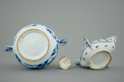 Une sauci&egrave;re, une sali&egrave;re et un bol &agrave; vin chaud, fa&iuml;ence de Delft, 17/18&egrave;me