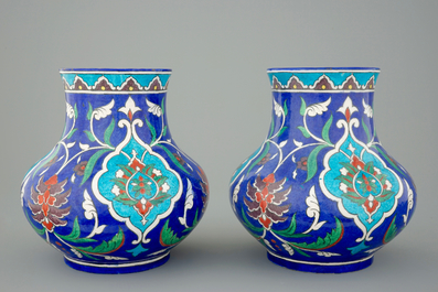 A pair of Theodore Deck Iznik style vases, 1875-1880