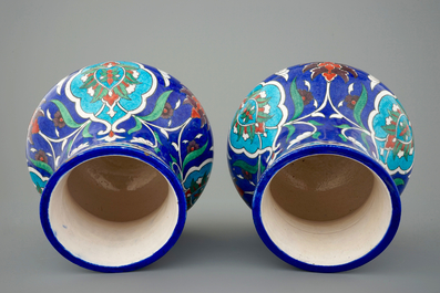 A pair of Theodore Deck Iznik style vases, 1875-1880