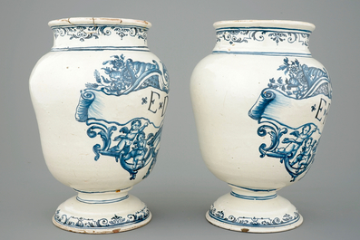 A pair of footed pharmacy jars, France, 18th C.