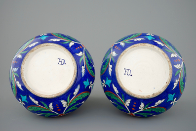 A pair of Theodore Deck Iznik style vases, 1875-1880