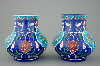 A pair of Theodore Deck Iznik style vases, 1875-1880