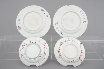 A pair of Chinese Imari-style porcelain dishes, two famille rose bowls and two Japanese Imari shaving bowls, 18th C.