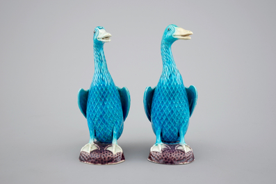 Two large blue and white dishes, 3 Imari plates, two mandarin saucers, all 18th C. and two ducks, 19/20th C.