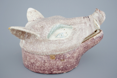 A French faience boar's head tureen, 18th C.