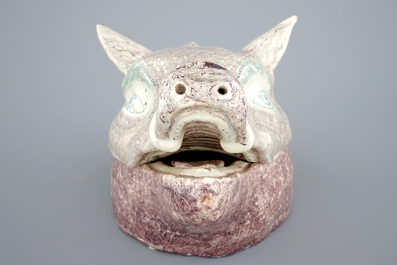A French faience boar's head tureen, 18th C.