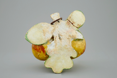 A pair of hanging apples in Dutch Delftware, 18th C.