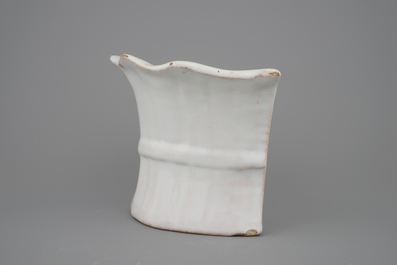A white Delft pottery wall flower holder, 18th C.