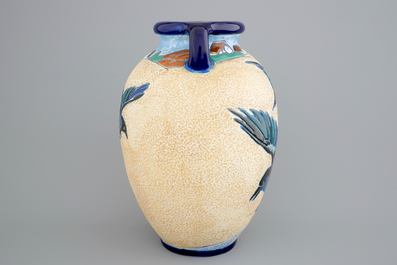 A Czech Amphora art deco vase with birds, early 20th C.
