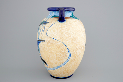 A Czech Amphora art deco vase with birds, early 20th C.