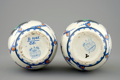 A pair of Charles Catteau vases with parrots for Boch K&eacute;ramis, 1st half 20th C.