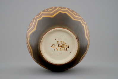 A Charles Catteau stoneware gr&egrave;s vase with floral design for Boch K&eacute;ramis, 1st half 20th C.