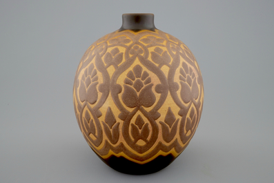 A Charles Catteau stoneware gr&egrave;s vase with floral design for Boch K&eacute;ramis, 1st half 20th C.
