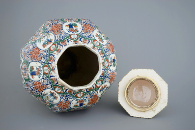 A Dutch Delft vase and cover in cashmere palette, ca. 1700