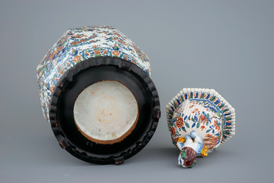A Dutch Delft vase and cover in cashmere palette, ca. 1700